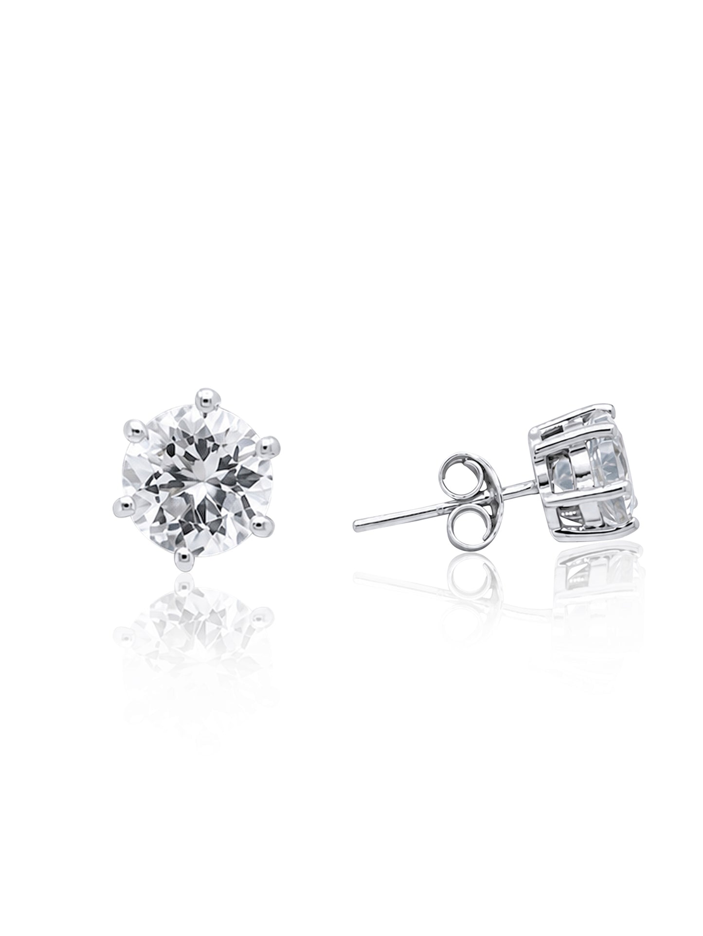 Round 6 claw Aquamarine Stud Earrings in 9 Carat White Gold