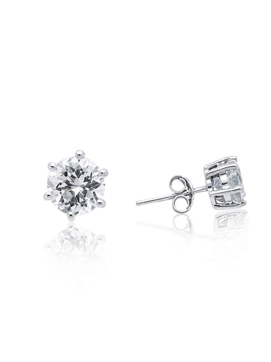 Round 6 claw Aquamarine Stud Earrings in 9 Carat White Gold