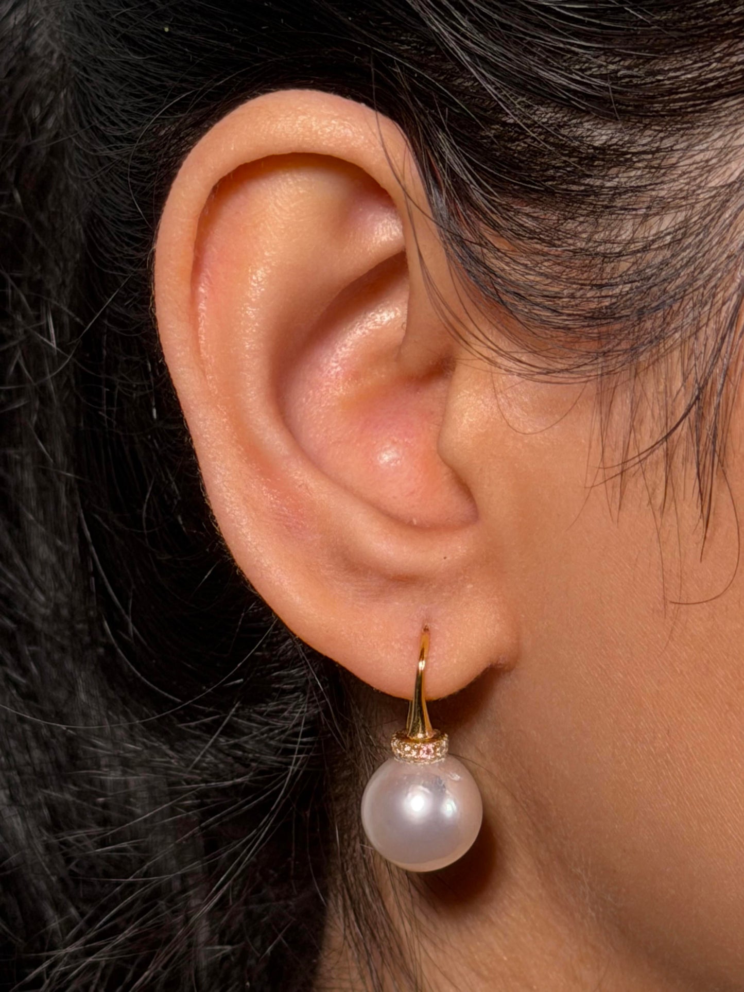 11mm South Sea Pearl & Diamond Drop Earrings, 18 Carat Yellow Gold