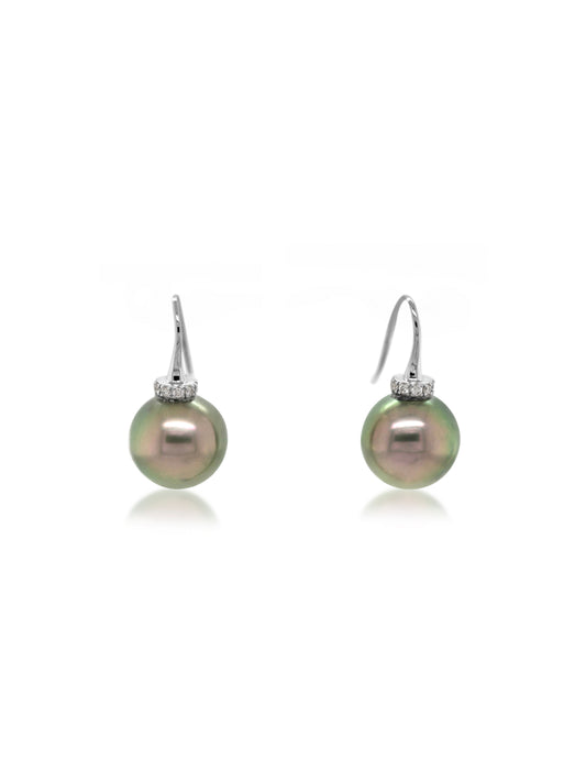 Tahitian Pearl & Diamond Drop Earrings, 18 Carat White Gold
