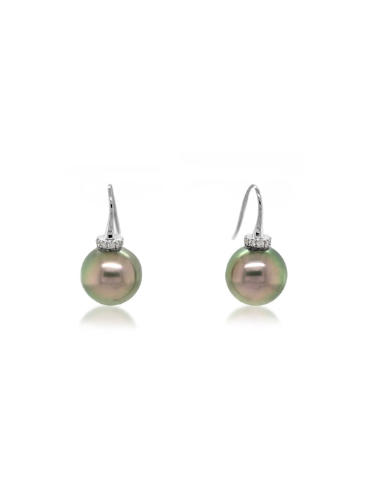 Tahitian Pearl & Diamond Drop Earrings, 18 Carat White Gold