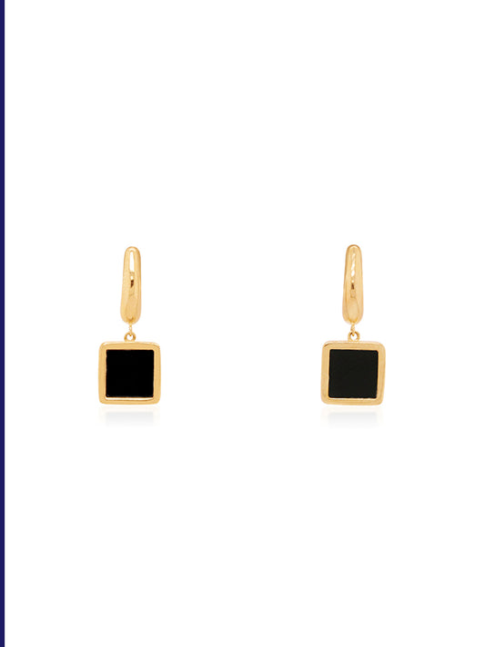 Onyx Stud Drop Earrings in 9 Carat Yellow Gold