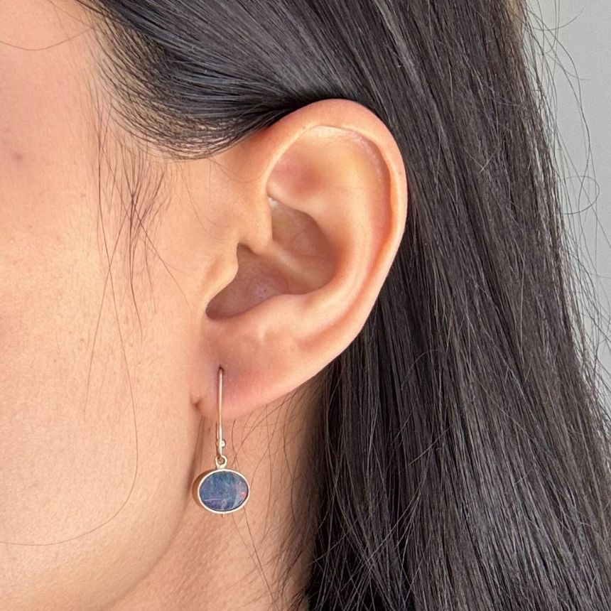 Double Opal Drop Earrings, 9 Carat Yellow Gold