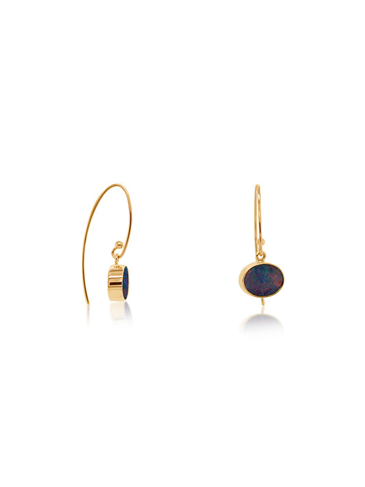 Double Opal Drop Earrings, 9 Carat Yellow Gold