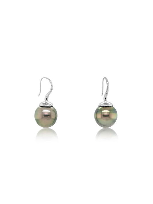 Tahitian Pearl Earrings, 9 Carat White Gold