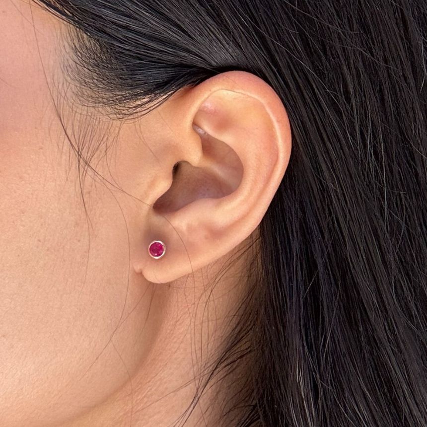 Ruby Stud Earrings 3.7mm, 9K Yellow Gold