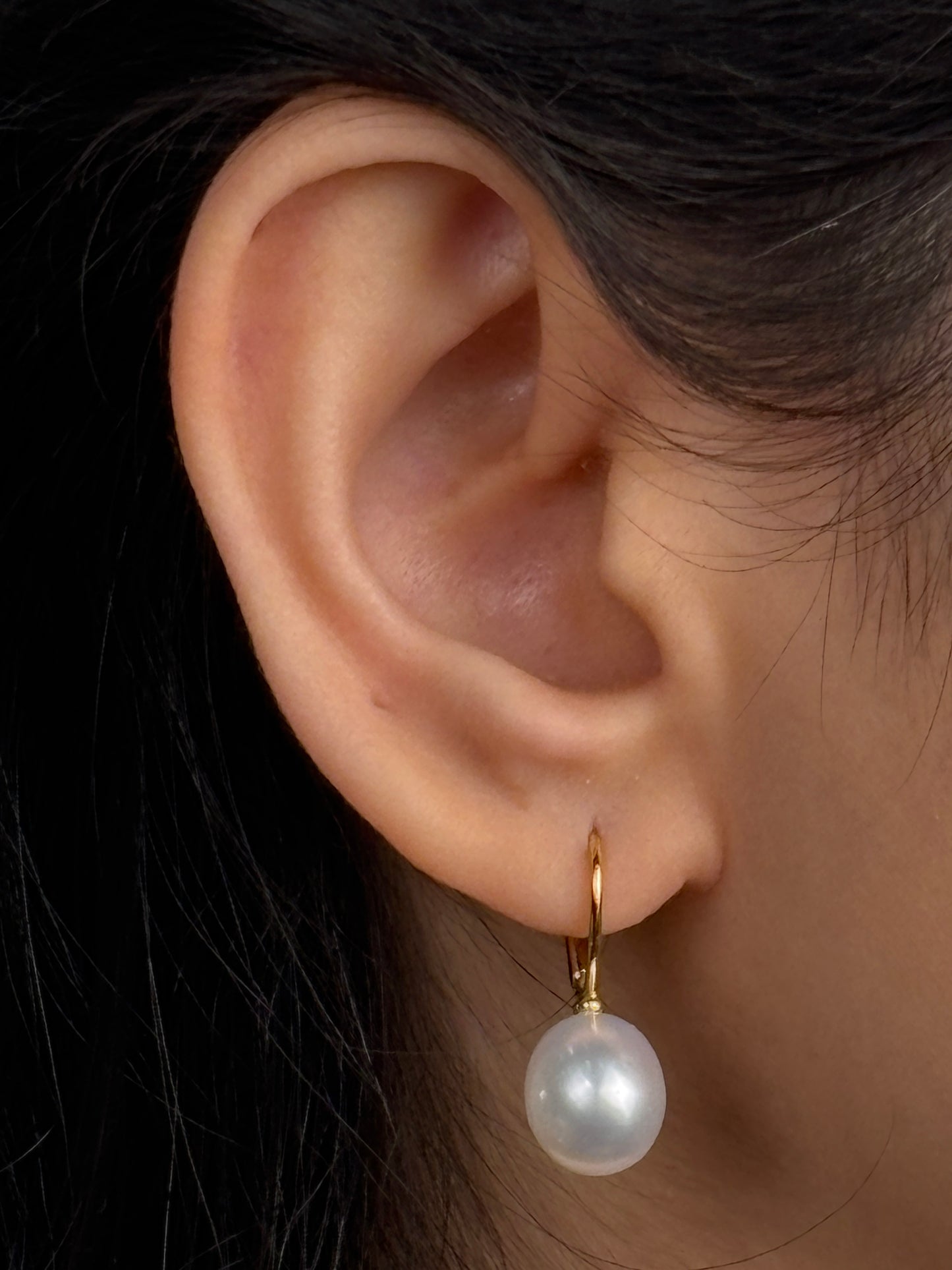 9mm South Sea Pearl Lever Back Drop Earrings, 18 Carat Yellow Gold