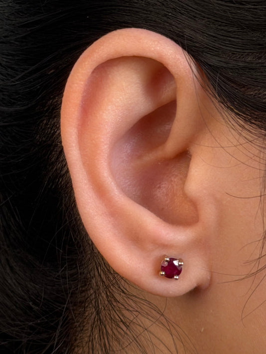 Ruby Stud Earrings, 9K Yellow Gold