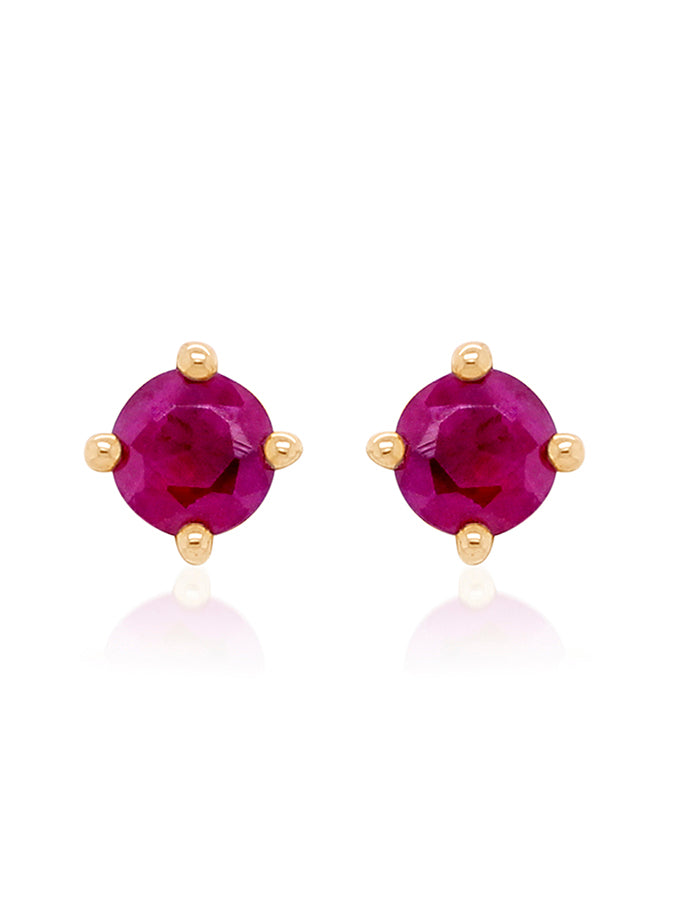 Ruby Stud Earrings, 9K Yellow Gold