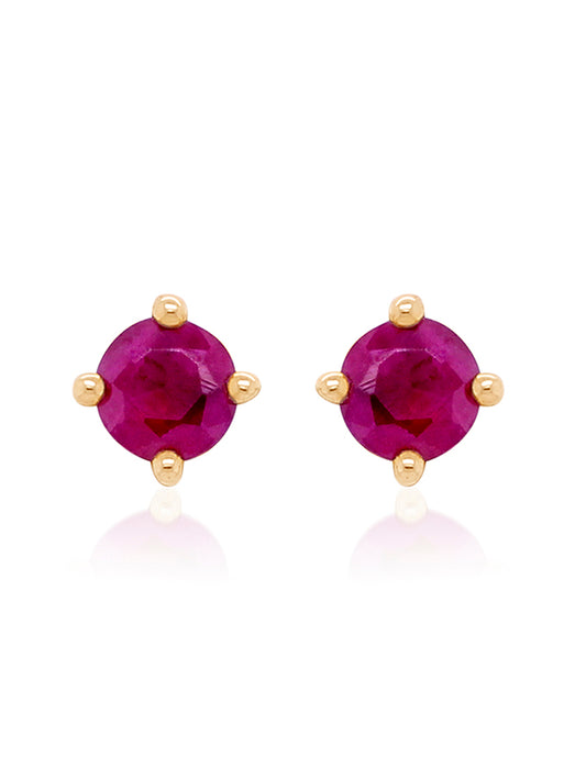 Ruby Stud Earrings, 9K Yellow Gold