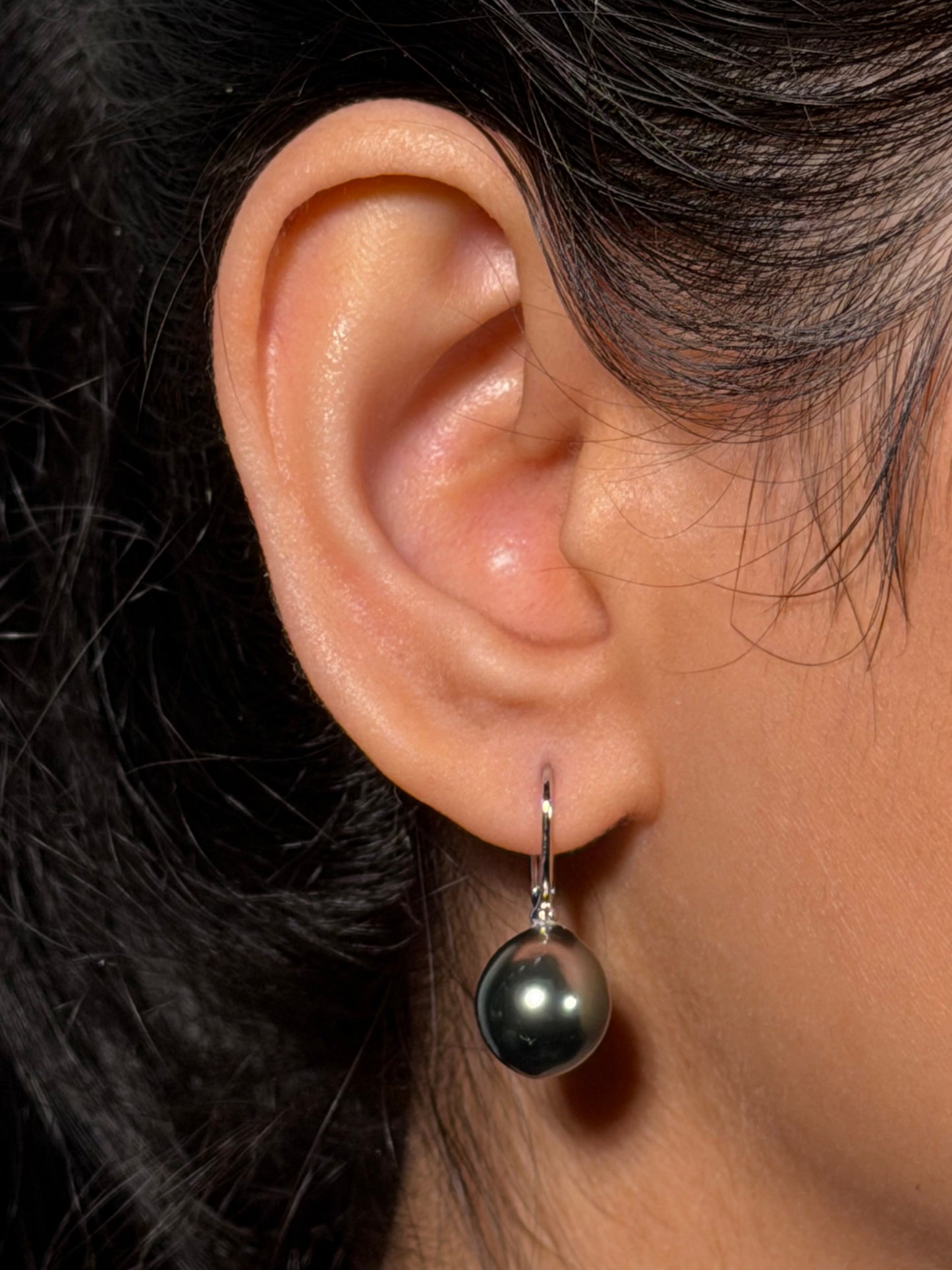 10mm Tahitian Pearl Drop Earrings in 18 Carat White Gold