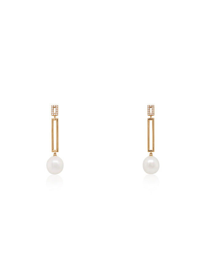 10mm South Sea Pearl & Diamond Drop Earrings in 18 Carat Yellow Gold