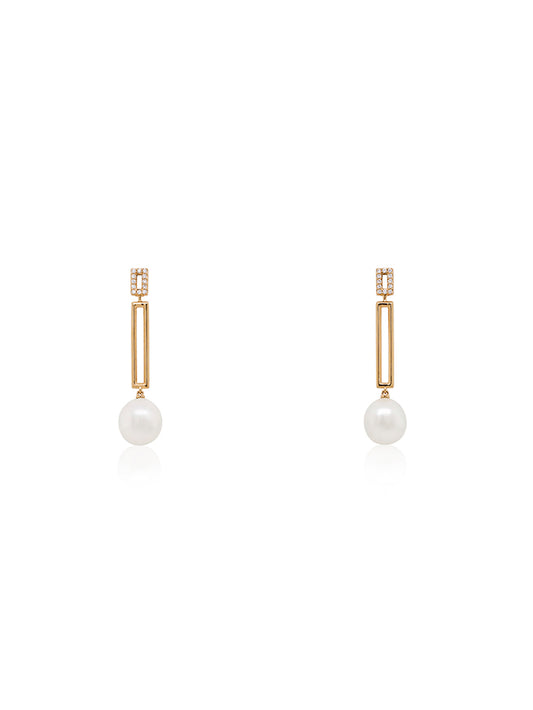 10mm South Sea Pearl & Diamond Drop Earrings in 18 Carat Rose Gold