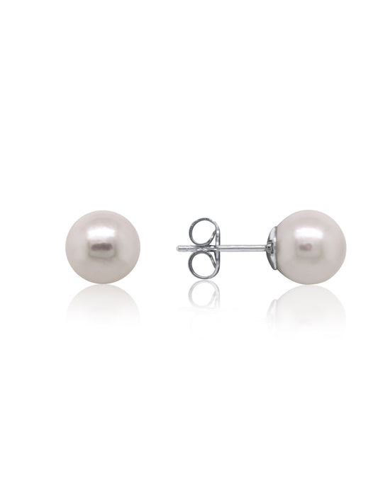 Akoya Cultured Pearl Studs, 18K White Gold, 8.5-9mm
