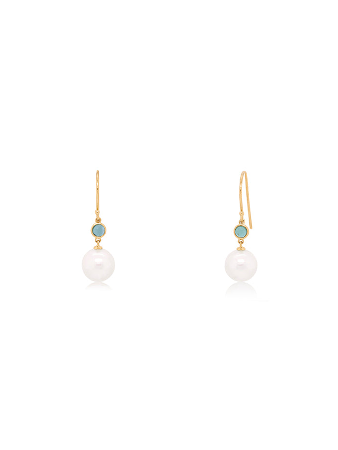 Fresh Water Pearl & Mint Tourmaline Earrings in 9K Yellow Gold