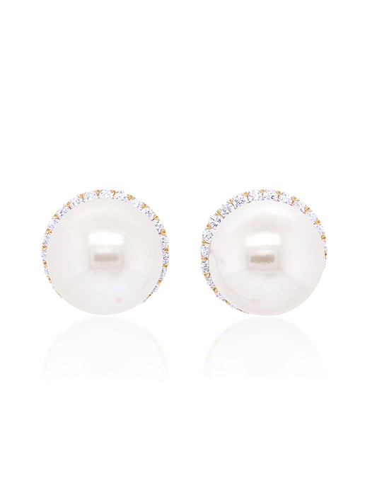 Akoya Pearl & Diamond Halo Earrings in 9 Carat Yellow Gold
