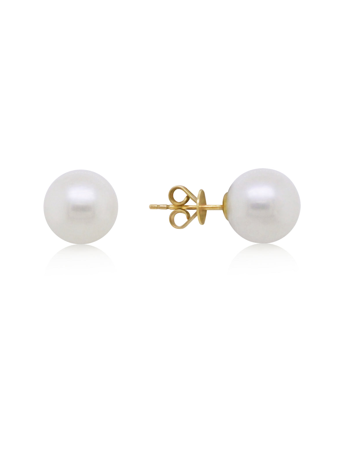 South Sea Pearls 11mm Stud Earrings, 9K Yellow Gold