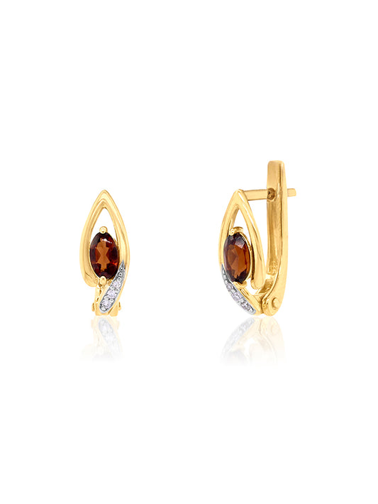 Garnet & Diamond Earrings in 9 Carat Yellow Gold