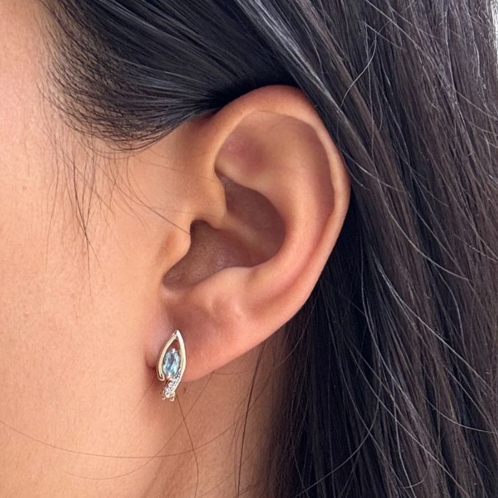Blue Topaz & Diamond Earrings in 9K Yellow Gold