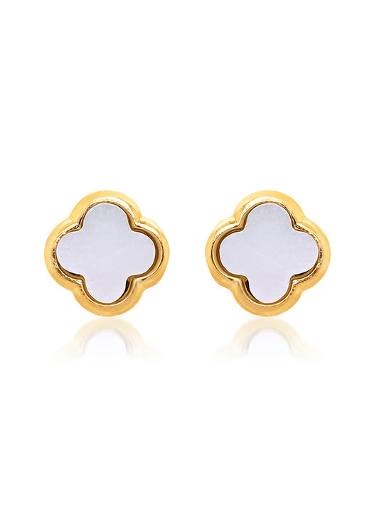 Mother Of Pearl Clover Stud Earring in 9 Carat Yellow Gold