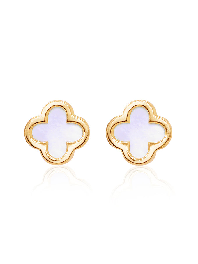 Mother Of Pearl Clover Stud Earring in 9 Carat Yellow Gold