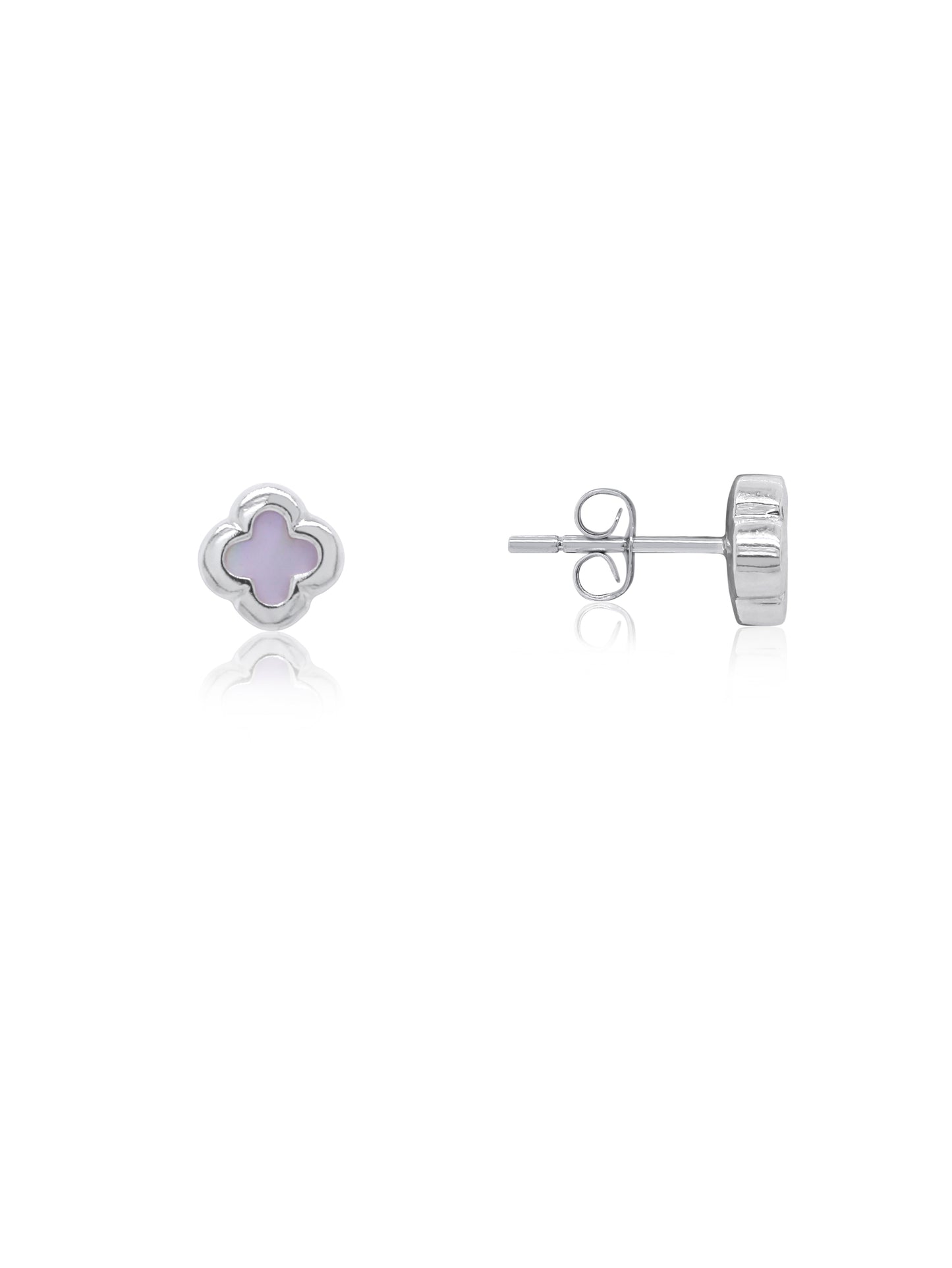Small Mother Of Pearl Clover Stud Earring, 9 Carat White Gold