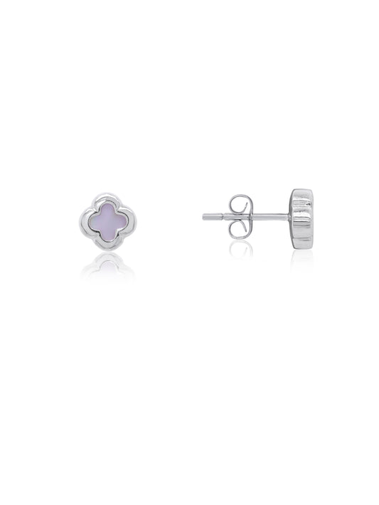 Small Mother Of Pearl Clover Stud Earring, 9 Carat White Gold