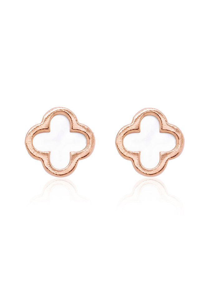 Mother Of Pearl Clover Stud Earring in 9 Carat Rose Gold