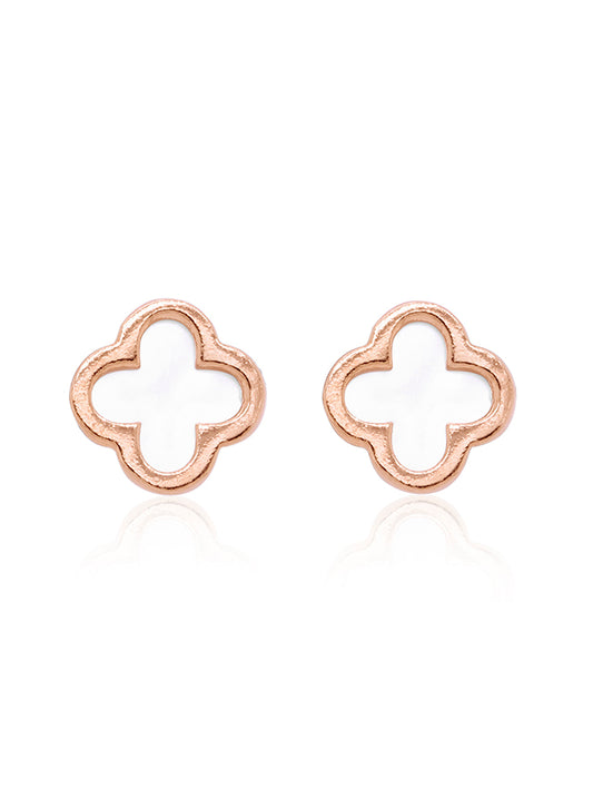 Mother Of Pearl Clover Stud Earring in 9 Carat Rose Gold