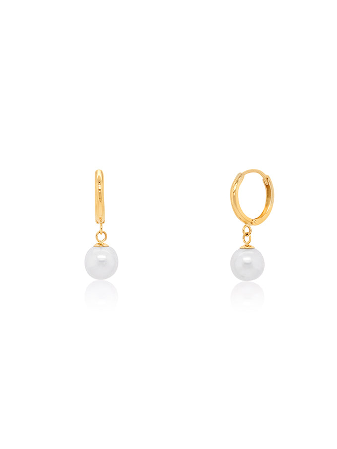 Fresh Water Pearl Drop Huggie Earrings in 9 Carat Yellow Gold