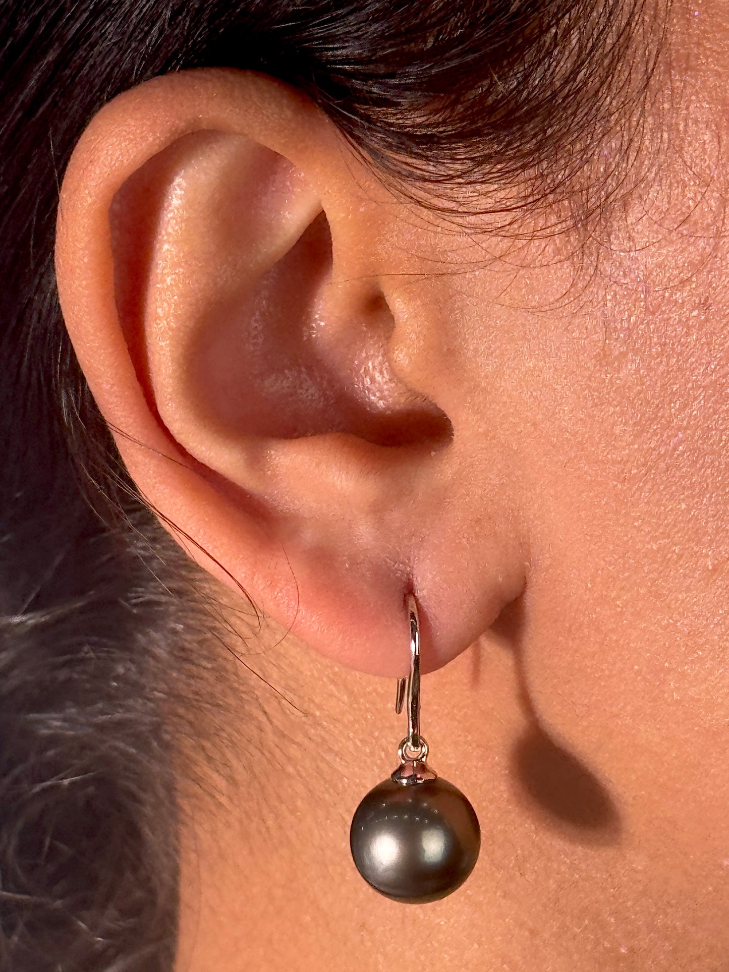 Tahitian Pearl Drop Earrings, 9 Carat White Gold