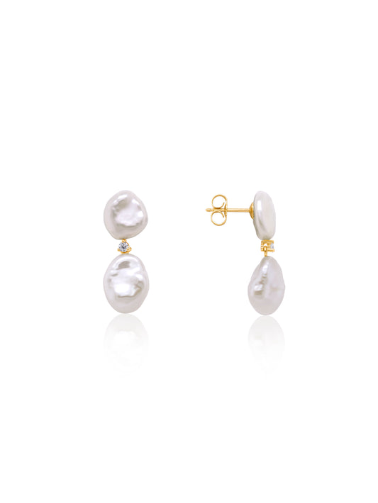 Fresh Water Keshi & Diamond Stud Drop Earrings, 9K Yellow Gold
