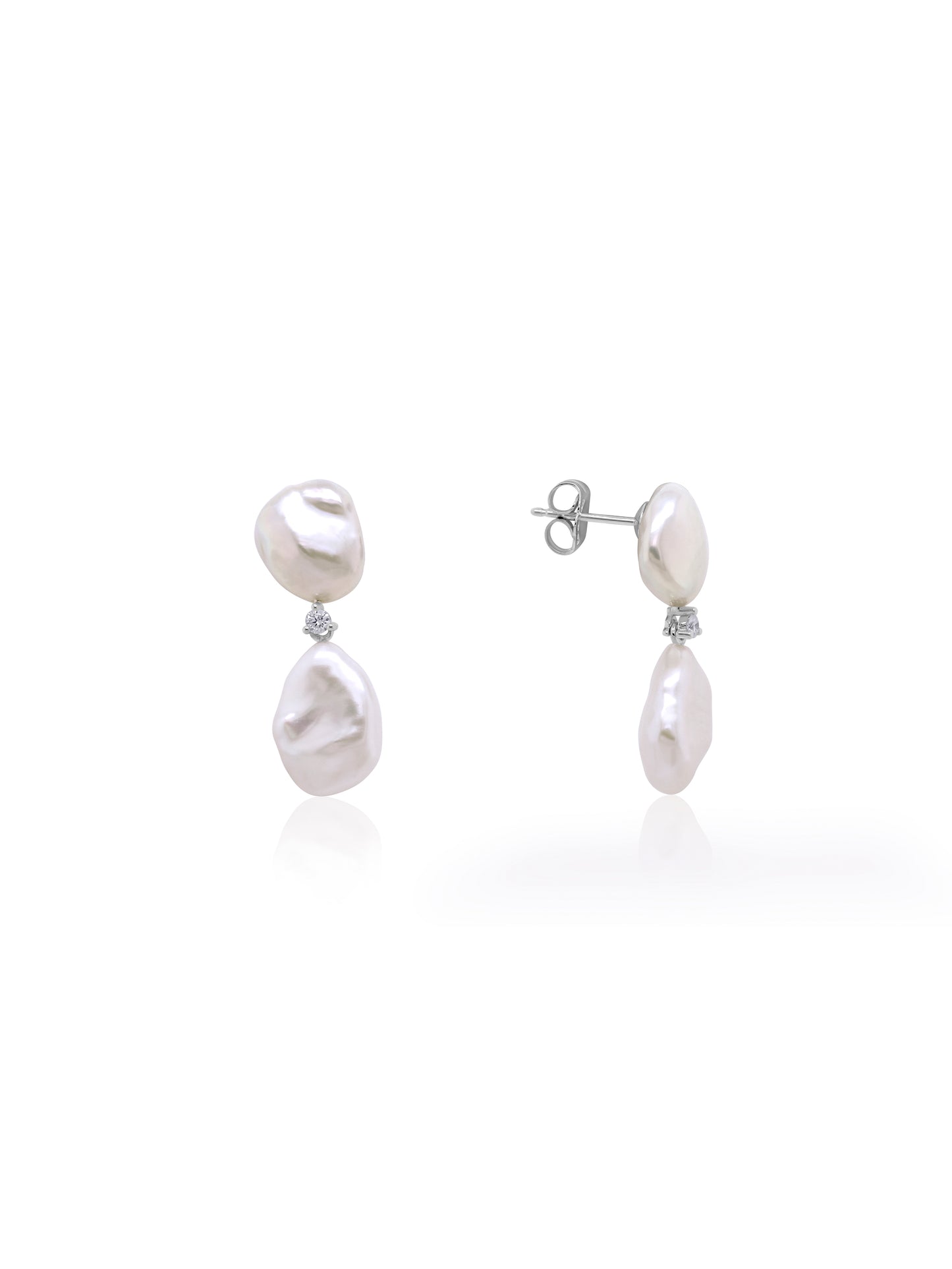 Fresh Water Keshi & Diamond Stud Drop Earrings, 9K White Gold