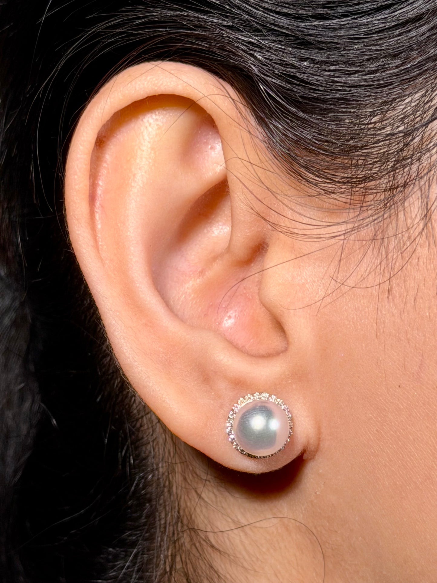 Akoya Pearl & Diamond Halo Earrings in 9 Carat Yellow Gold