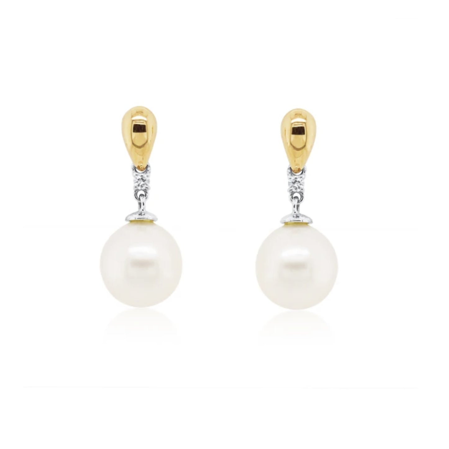 Freshwater Pearl  & Diamond stud drops, 18K Yellow Gold.