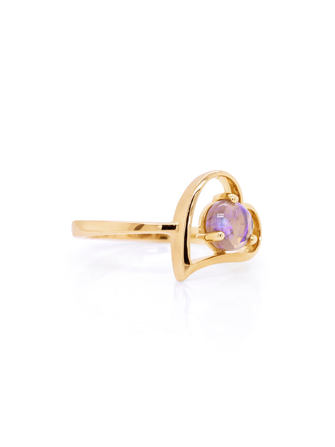 6mm Round Solid Opal Ring in 9 Carat Yellow Gold