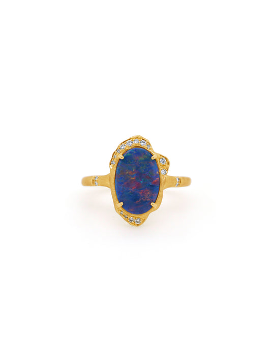 Doublet Opal & Diamond Dress Ring, 9 Carat Yellow Gold