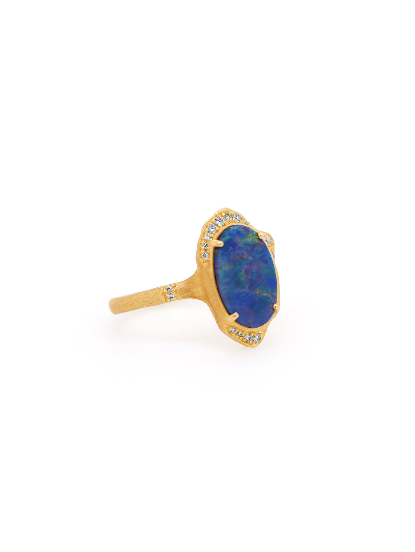 Doublet Opal & Diamond Dress Ring, 9 Carat Yellow Gold