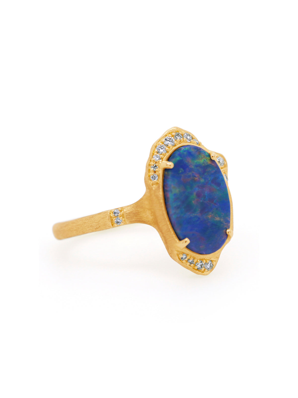 Doublet Opal & Diamond Dress Ring, 9 Carat Yellow Gold