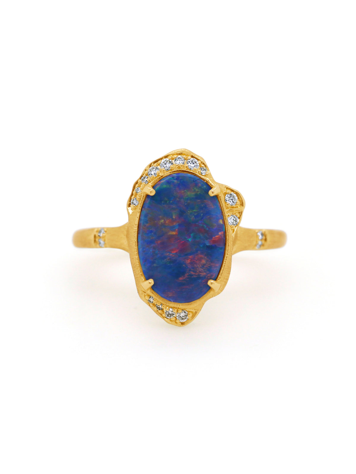 Doublet Opal & Diamond Dress Ring, 9 Carat Yellow Gold