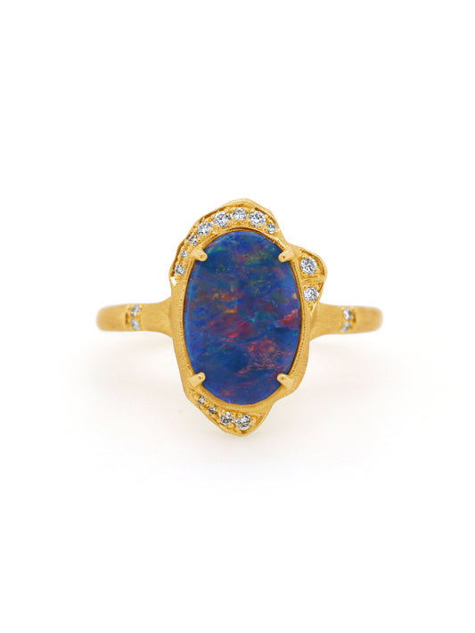 Doublet Opal & Diamond Dress Ring, 9 Carat Yellow Gold