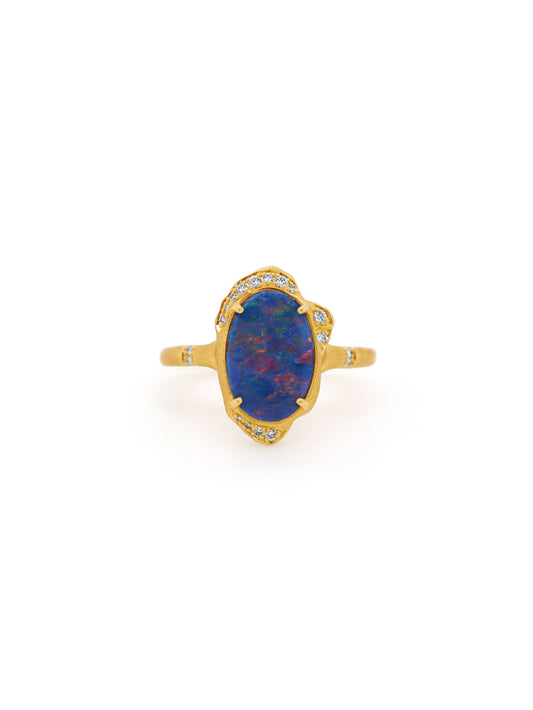 Doublet Opal & Diamond Dress Ring, 9 Carat Yellow Gold