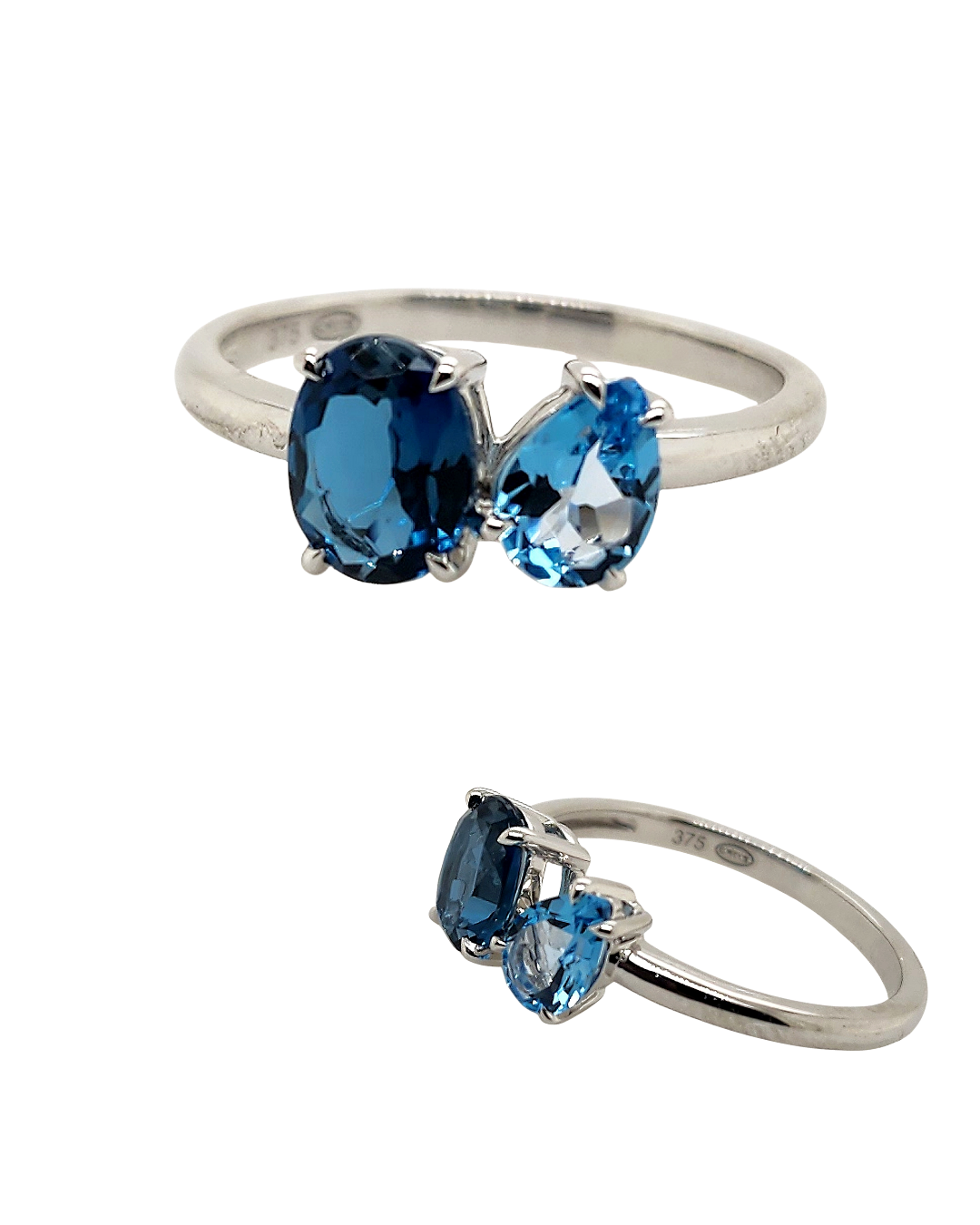 Pear Shape Blue Topaz & Oval London Blue Topaz Dress Ring