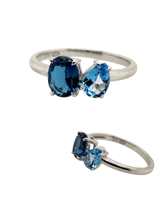 Pear Shape Blue Topaz & Oval London Blue Topaz Dress Ring