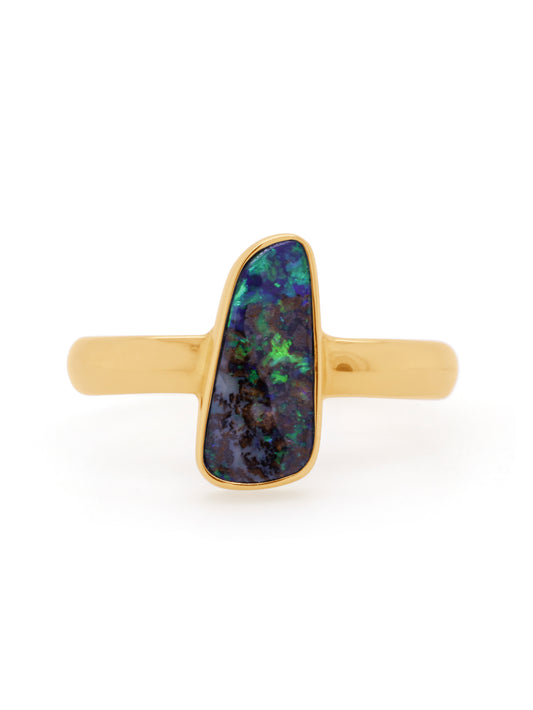 Boulder Opal Set Ring, 9 Carat Yellow Gold
