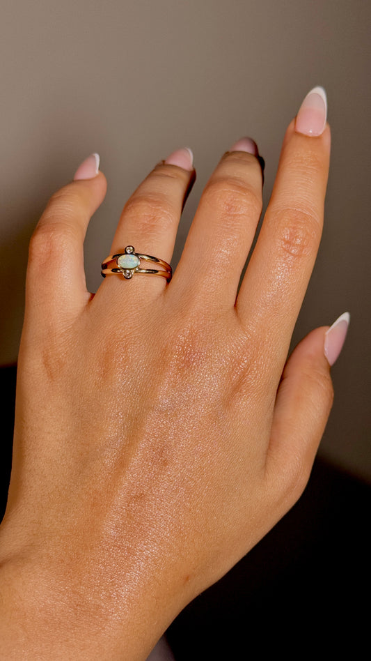 Solid Opal & Diamond Set Dresss Ring Set in 9 Carat Yellow Gold