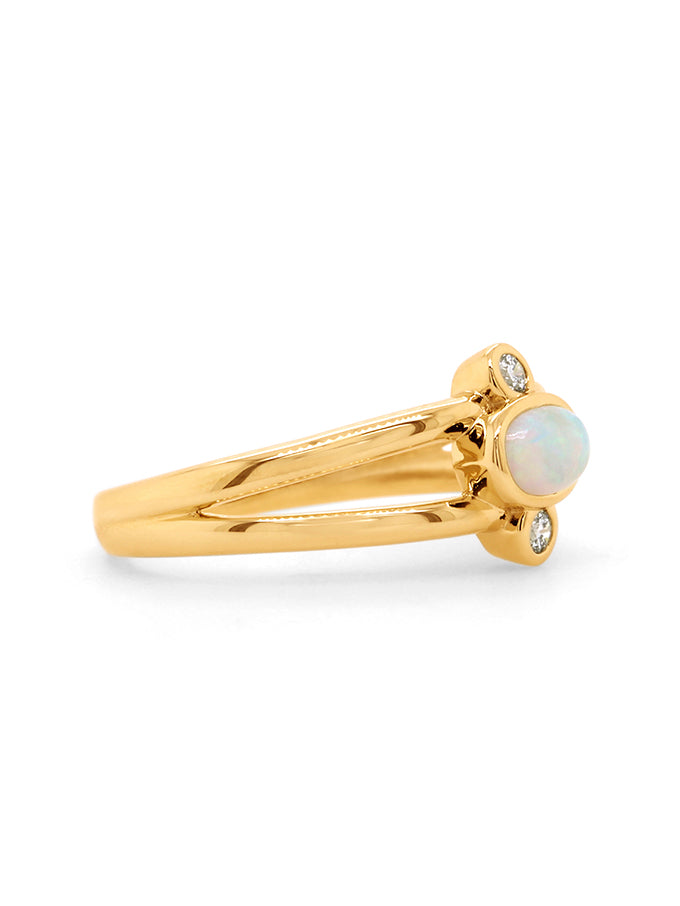 Solid Opal & Diamond Set Dresss Ring Set in 9 Carat Yellow Gold