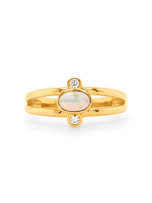 Solid Opal & Diamond Set Dresss Ring Set in 9 Carat Yellow Gold