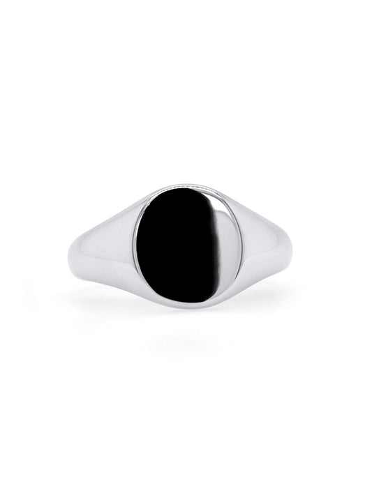 Polished Round Mens Signet Ring in Sterling Silver
