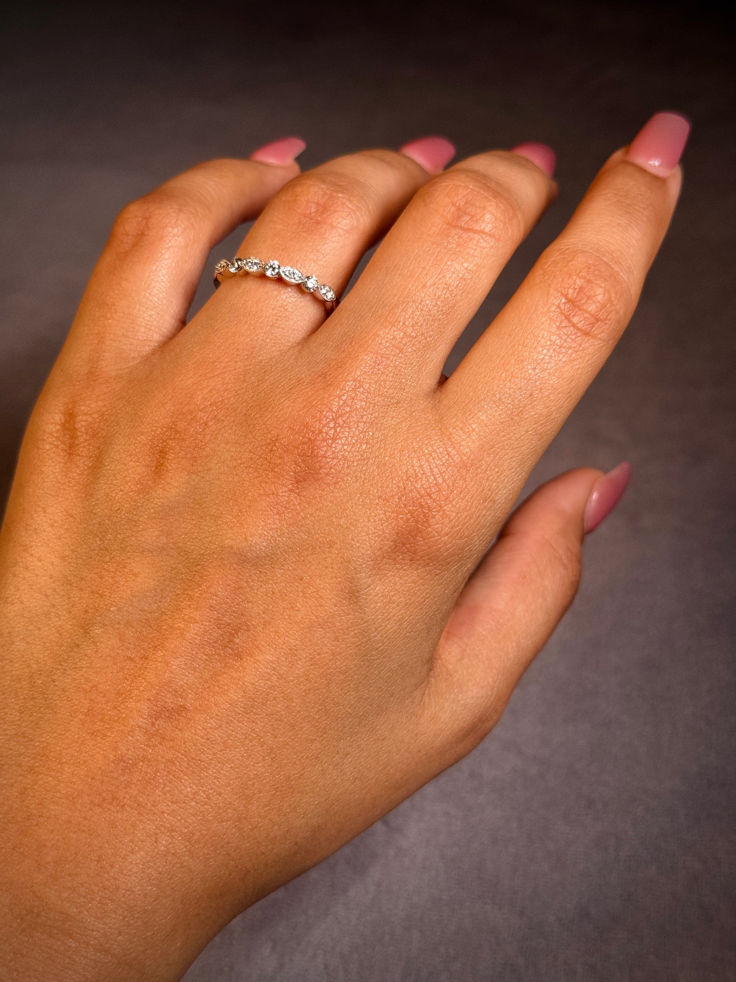 White Gold Diamond Set antique style ring, 18K T=0.27ct, Small Size